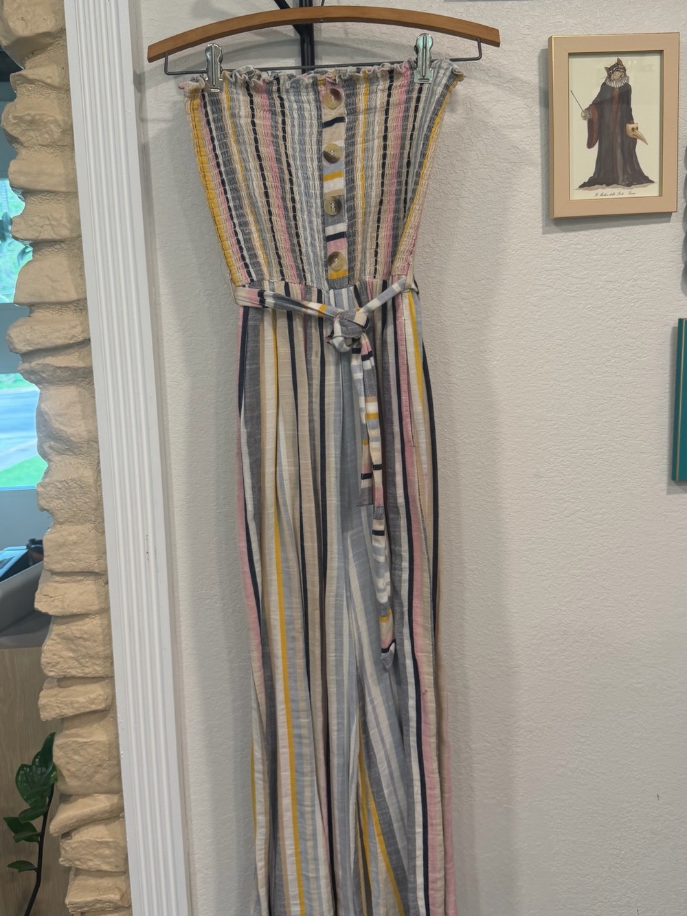 Striped Smocked Strapless Jumpsuit in Pastel Multi